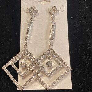 Silver Crystal Double Diamond Drop Earrings - Women Jewelry